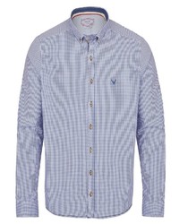 weißes und blaues Langarmhemd mit Vichy-Muster von Pure