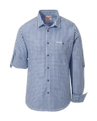 weißes und blaues Langarmhemd mit Vichy-Muster von Stockerpoint