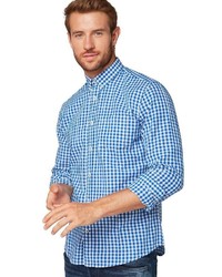 weißes und blaues Langarmhemd mit Vichy-Muster von Tom Tailor