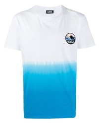 weißes und blaues Mit Batikmuster T-Shirt mit einem Rundhalsausschnitt