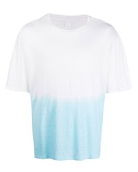 weißes und blaues Mit Batikmuster T-Shirt mit einem Rundhalsausschnitt von 120% Lino