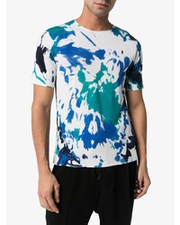 weißes und blaues Mit Batikmuster T-Shirt mit einem Rundhalsausschnitt von Canessa