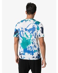 weißes und blaues Mit Batikmuster T-Shirt mit einem Rundhalsausschnitt von Canessa