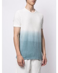 weißes und blaues Mit Batikmuster T-Shirt mit einem Rundhalsausschnitt von Majestic Filatures