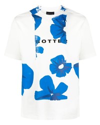 weißes und blaues T-Shirt mit einem Rundhalsausschnitt mit Blumenmuster von Botter