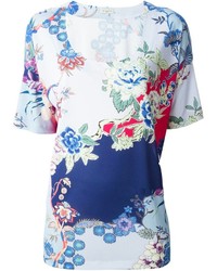 weißes und blaues T-Shirt mit einem Rundhalsausschnitt mit Blumenmuster von Etro