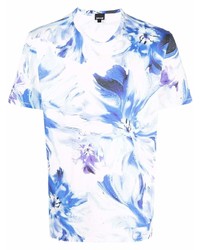 weißes und blaues T-Shirt mit einem Rundhalsausschnitt mit Blumenmuster von Just Cavalli