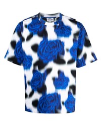weißes und blaues T-Shirt mit einem Rundhalsausschnitt mit Blumenmuster von Kenzo