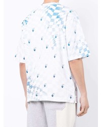 weißes und blaues T-Shirt mit einem Rundhalsausschnitt mit Karomuster von Off-White