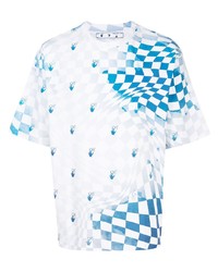 weißes und blaues T-Shirt mit einem Rundhalsausschnitt mit Karomuster von Off-White
