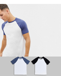 weißes und blaues T-Shirt mit einem Rundhalsausschnitt von ASOS DESIGN