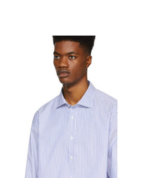 weißes und blaues vertikal gestreiftes Businesshemd von Ralph Lauren Purple Label