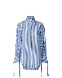 weißes und blaues vertikal gestreiftes Businesshemd von Strateas Carlucci