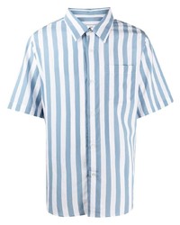weißes und blaues vertikal gestreiftes Kurzarmhemd von Ami Paris