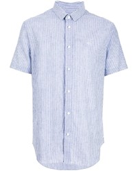 weißes und blaues vertikal gestreiftes Kurzarmhemd von Armani Exchange