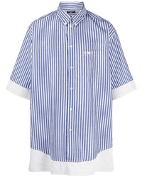 weißes und blaues vertikal gestreiftes Kurzarmhemd von Balenciaga