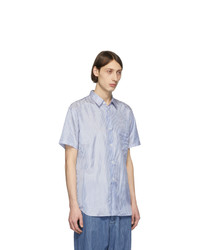 weißes und blaues vertikal gestreiftes Kurzarmhemd von Comme Des Garcons SHIRT