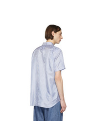 weißes und blaues vertikal gestreiftes Kurzarmhemd von Comme Des Garcons SHIRT