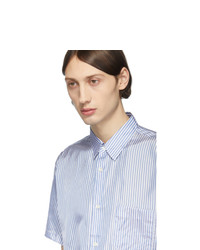 weißes und blaues vertikal gestreiftes Kurzarmhemd von Comme Des Garcons SHIRT