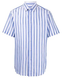 weißes und blaues vertikal gestreiftes Kurzarmhemd von Brioni