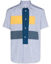 weißes und blaues vertikal gestreiftes Kurzarmhemd von Comme Des Garcons SHIRT