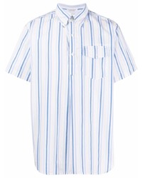 weißes und blaues vertikal gestreiftes Kurzarmhemd von Engineered Garments