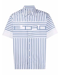 weißes und blaues vertikal gestreiftes Kurzarmhemd von Etro