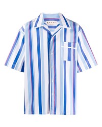 weißes und blaues vertikal gestreiftes Kurzarmhemd von Marni