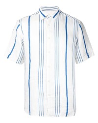 weißes und blaues vertikal gestreiftes Kurzarmhemd von PENINSULA SWIMWEA