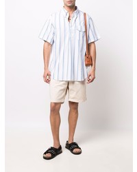 weißes und blaues vertikal gestreiftes Kurzarmhemd von Engineered Garments