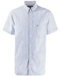 weißes und blaues vertikal gestreiftes Kurzarmhemd von Tommy Hilfiger