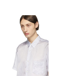 weißes und blaues vertikal gestreiftes Kurzarmhemd von Comme Des Garcons SHIRT