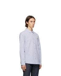 weißes und blaues vertikal gestreiftes Langarmhemd aus Seersucker von A.P.C.
