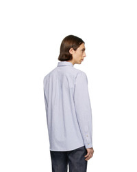 weißes und blaues vertikal gestreiftes Langarmhemd aus Seersucker von A.P.C.