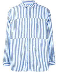weißes und blaues vertikal gestreiftes Langarmhemd von 08sircus