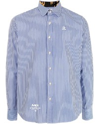 weißes und blaues vertikal gestreiftes Langarmhemd von AAPE BY A BATHING APE