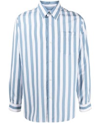weißes und blaues vertikal gestreiftes Langarmhemd von Ami Paris