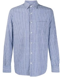 weißes und blaues vertikal gestreiftes Langarmhemd von Aspesi