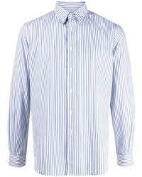 weißes und blaues vertikal gestreiftes Langarmhemd von Aspesi