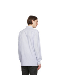 weißes und blaues vertikal gestreiftes Langarmhemd von Balmain