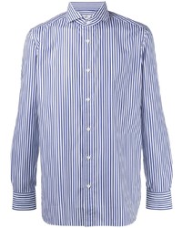 weißes und blaues vertikal gestreiftes Langarmhemd von Borrelli