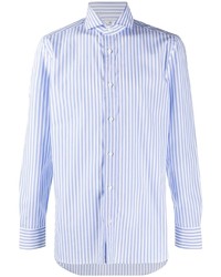 weißes und blaues vertikal gestreiftes Langarmhemd von Borrelli