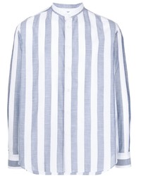 weißes und blaues vertikal gestreiftes Langarmhemd von Brioni
