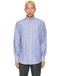 weißes und blaues vertikal gestreiftes Langarmhemd von Brunello Cucinelli