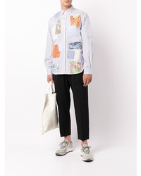 weißes und blaues vertikal gestreiftes Langarmhemd von Junya Watanabe MAN