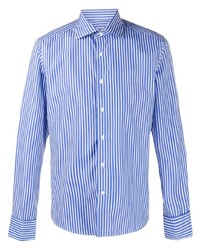 weißes und blaues vertikal gestreiftes Langarmhemd von Canali