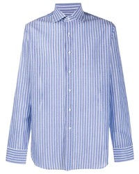 weißes und blaues vertikal gestreiftes Langarmhemd von Canali