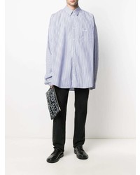 weißes und blaues vertikal gestreiftes Langarmhemd von Balenciaga