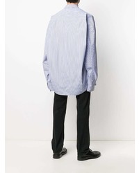 weißes und blaues vertikal gestreiftes Langarmhemd von Balenciaga