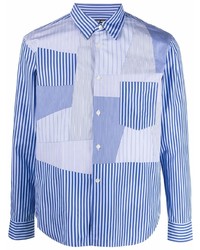 weißes und blaues vertikal gestreiftes Langarmhemd von Comme des Garcons Homme Deux